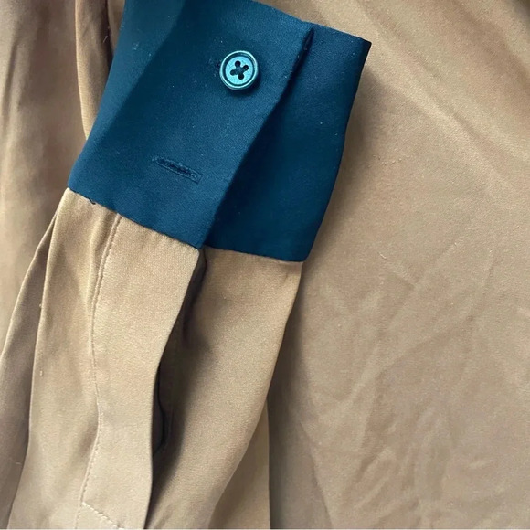 Diane von Furstenberg Silk Color Block Brown Black Button Down Blouse Top Size 0 - Picture 7 of 10